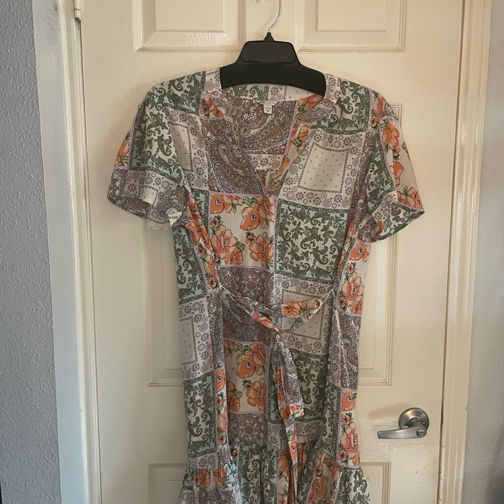 Cato Green and Orange Flutter Sleeve Sundress